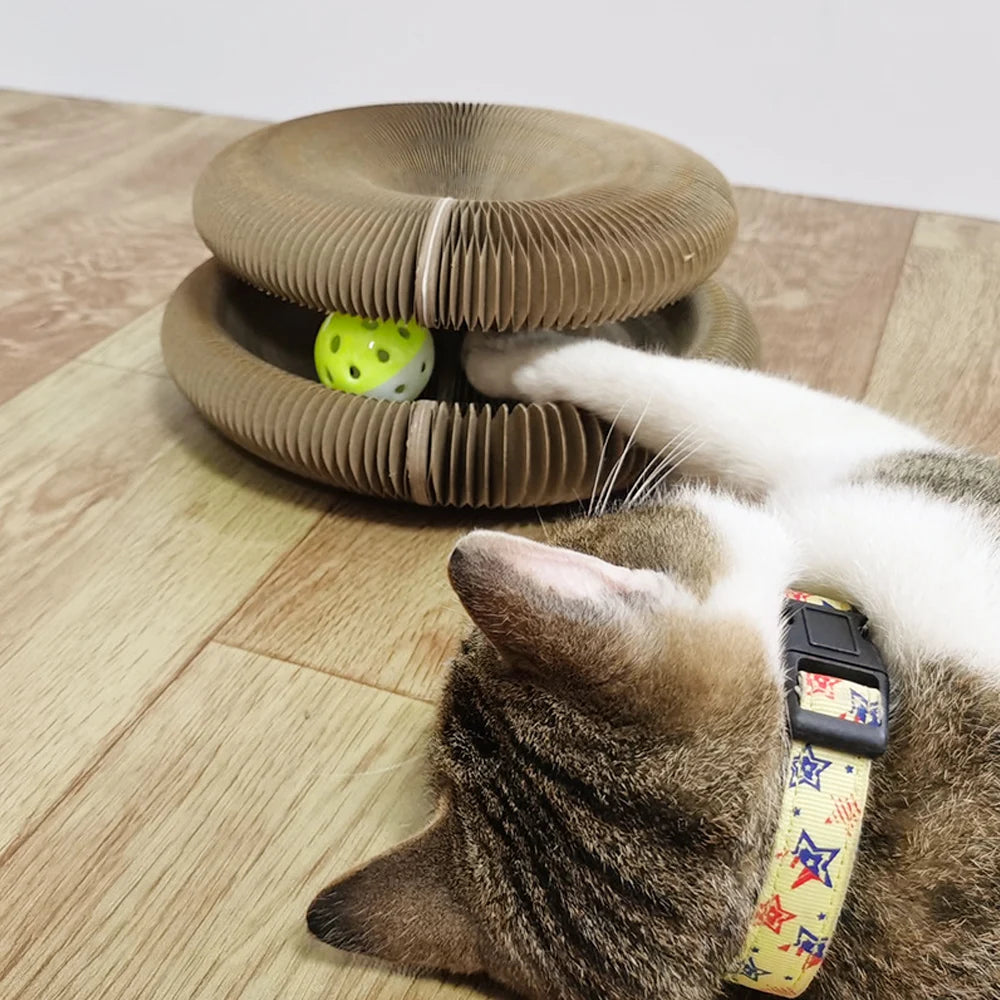 Whisker Whirl: Foldable Magic Organ-Inspired Cat Scratch Pad & Climber with Built-In Bell Toy