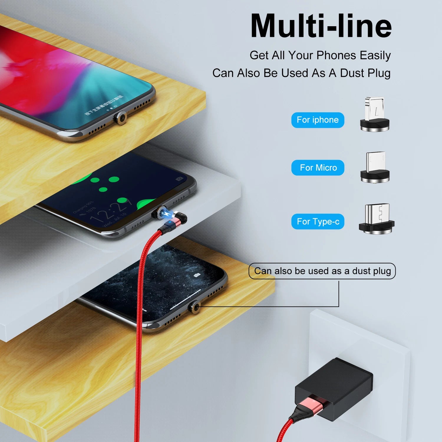 540° Rotation Magnetic Cable: Type C Micro Fast Charge Magnet USB-C Phone Charger for iPhone 14/11, Huawei, Xiaomi, Samsung - Tangle-Free Wire Cord