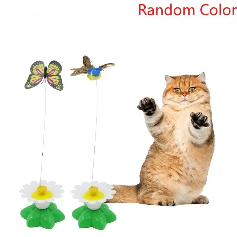 Whirl & Twirl Pet Pal: Electric Rotating Butterfly & Hummingbird - Colorful Interactive Toy for Cats & Dogs