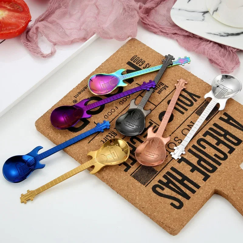 Stainless Steel Guitar-Shaped Coffee Spoon: Colorful Teaspoons for Music Lovers