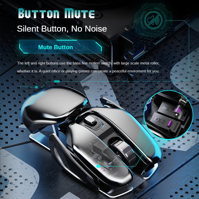 PX2 Metal Wireless Mouse: Rechargeable 1600DPI, 6-Button Quiet Gaming & Office Mouse with Waterproof Design