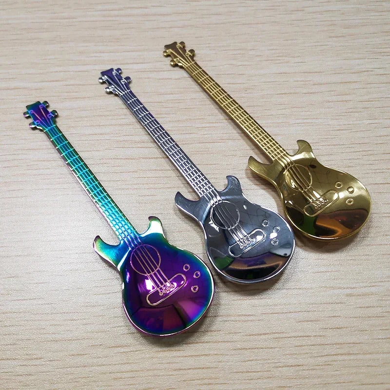 Stainless Steel Guitar-Shaped Coffee Spoon: Colorful Teaspoons for Music Lovers
