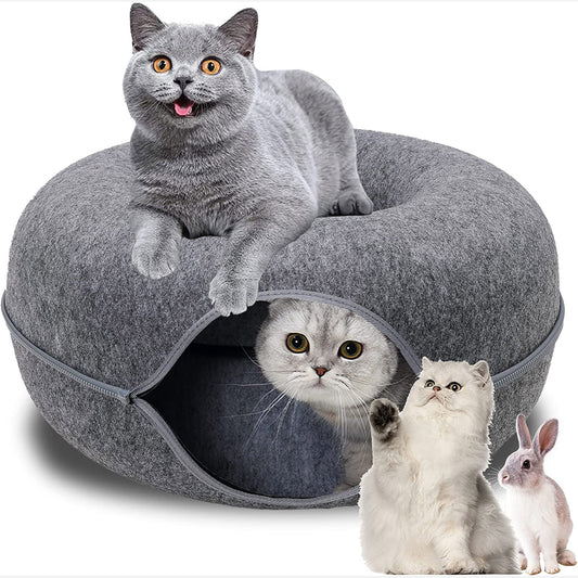 Snuggle & Play Donut: Dual-Use Cat Tunnel & Bed - Interactive Fun for Cats, Ferrets & Rabbits