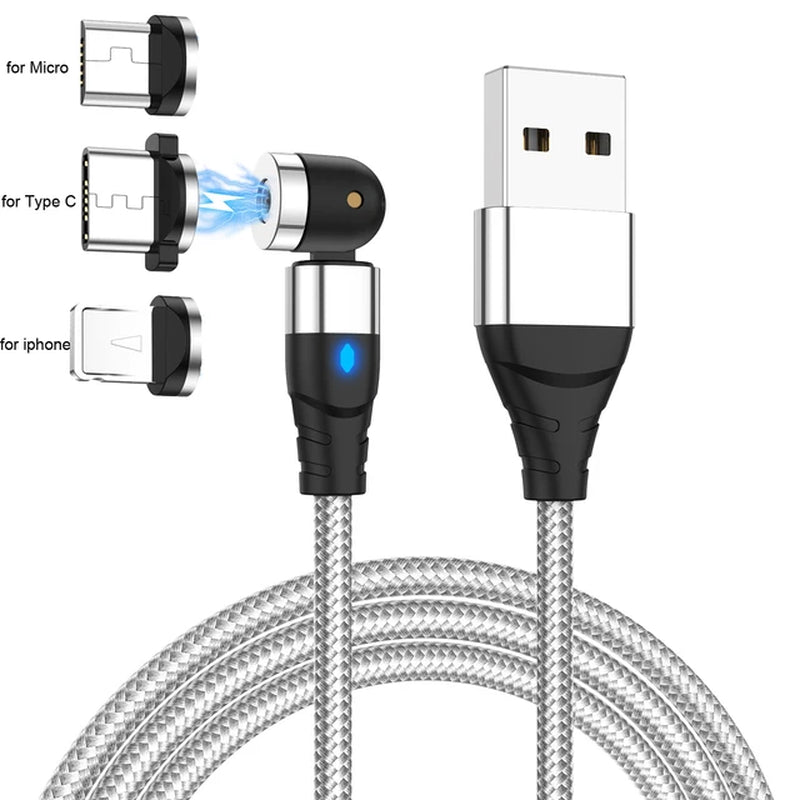 540° Rotation Magnetic Cable: Type C Micro Fast Charge Magnet USB-C Phone Charger for iPhone 14/11, Huawei, Xiaomi, Samsung - Tangle-Free Wire Cord